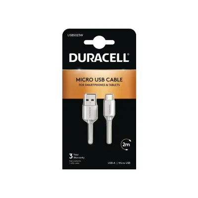 Cable USB 2.0 Duracell USB5023W/ USB Macho - MicroUSB Macho/ Cable USB 2.0 Duracell USB5023W/ USB Macho - MicroUSB Macho/