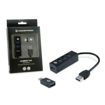 Conceptronic Hubbies Concentrador USB 3.0 x4 con Adaptador OTG Conceptronic Hubbies Concentrador USB 3.0 x4 con Adaptador OTG