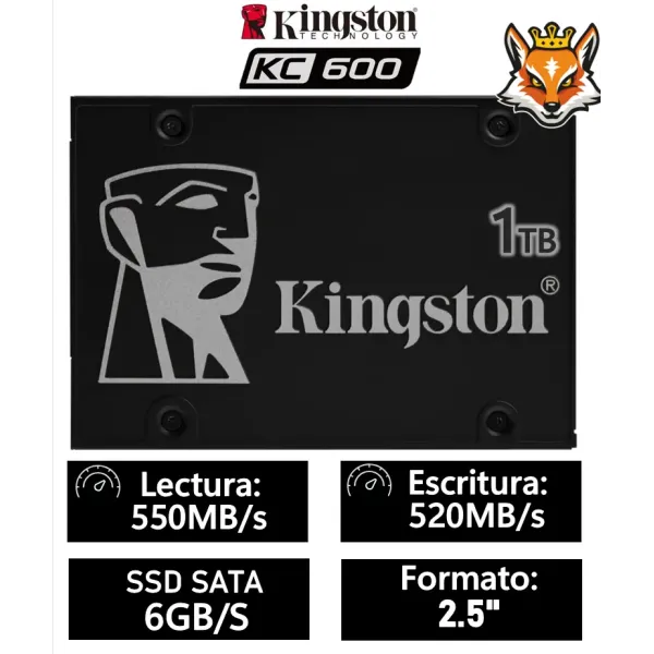 Kingston KC600 1TB Disco SSD 2.5" SATA 6GB/s a 550MB/s