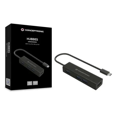 Conceptronic HUBBIES07B Hub 4x USB 3.0 Aluminio Negro