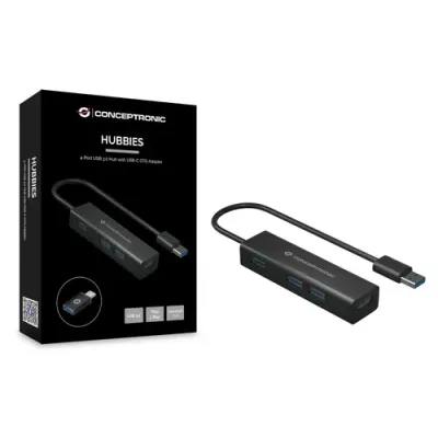 Conceptronic HUBBIES06B Hub 4x USB 3.0 USB-C Aluminio Negro