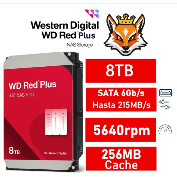 Disco Duro WD Red Plus NAS 8TB Disco Interno HDD 3.5" 256MB SATA 3