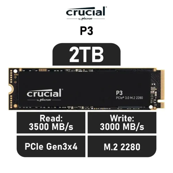 Crucial P3 2TB SSD M.2 2280 3D NAND NVMe PCIe 3.0