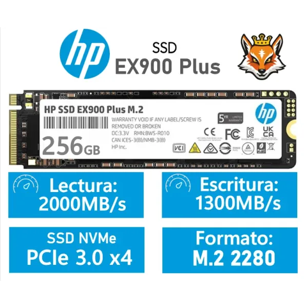 HP EX900 Plus 256GB SSD PCIe 3.0 NVMe a 2000MB/s