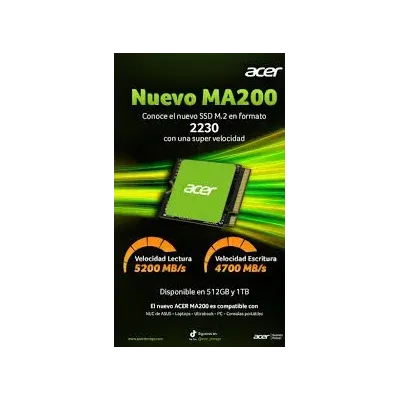 Acer MA200 SSD NVMe 512GB a 5000MB/s PCIe 4.0 M.2 2230 Acer MA200 SSD NVMe 512GB a 5000MB/s PCIe 4.0 M.2 2230
