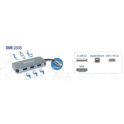 D-Link DUB-2335 Adaptador USB-C/HDMI/Gigabit Ethernet con 3 D-Link DUB-2335 Adaptador USB-C/HDMI/Gigabit Ethernet con 3