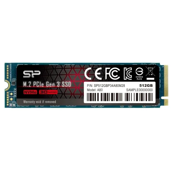 Silicon Power P34A80 SSD 512GB M.2 NVMe PCIe Gen 3x4 3D NAND