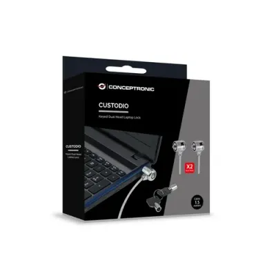Cable De Seguridad Conceptronic Con Doble Cabezal Y Llave 1.5m Cable De Seguridad Conceptronic Con Doble Cabezal Y Llave 1.5m