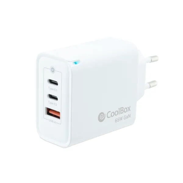 Coolbox Cargador GaN de Pared 2x USB-C+ 1 X USB-A 45w Blanco 