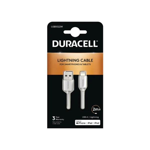 Duracell USB5022W cable de conector Lightning 2 m Blanco