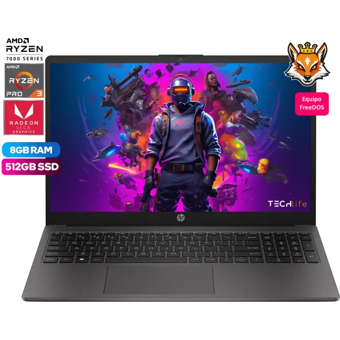 HP 255 G10 AMD Ryzen 3 Pro 7330u 8GB 512GB 15.6" FreeDOS Ceniza