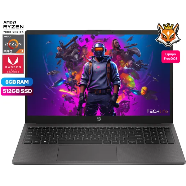 HP 255 G10 AMD Ryzen 3 Pro 7330u 8GB 512GB 15.6" FreeDOS Ceniza