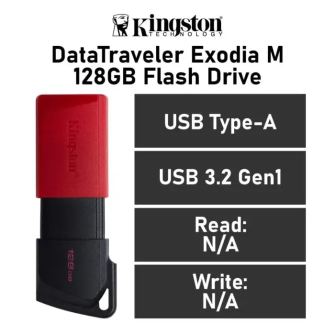 Kingston DataTraveler Exodia M 128GB USB 3.2 Gen1 Negro/Rojo