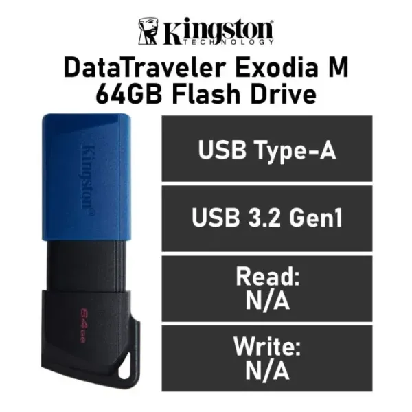 Kingston DataTraveler Exodia M 64GB USB 3.2 Gen1 Negro/Azul