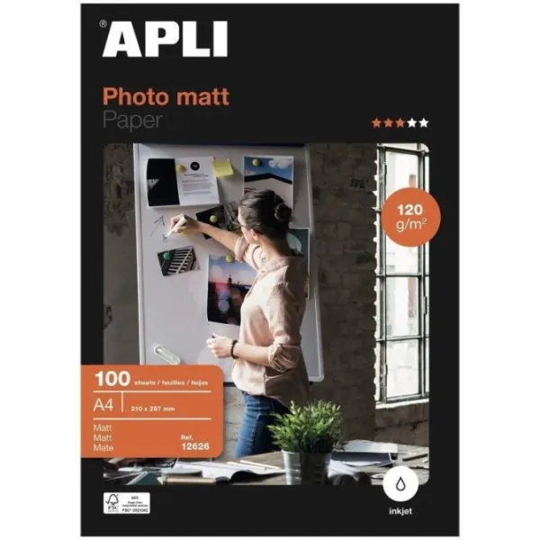 Papel Fotográfico Apli Matt 12626/ DIN A4/ 120g/ 100 Hojas/ Mate
