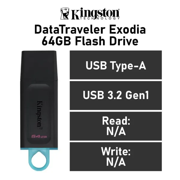 Kingston Data Traveler Exodia 64GB USB 3.2 Negro/Turquesa