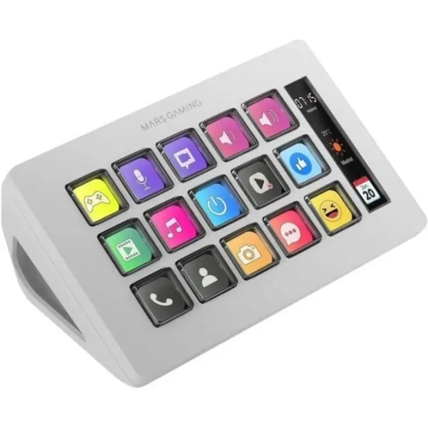 Mars Gaming MSD-ONE Control Deck Slim 15 Teclas Personalizables Pantalla LCD Windows y MacOS Blanco
