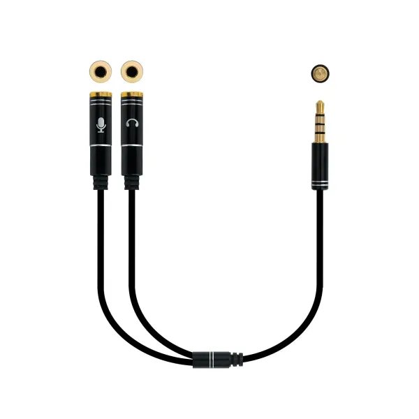 Nanocable Cable Adaptador Audio Jack 3.5 4pines a 2xJack 3.5 3pines Macho/Hembra 30cm Negro 