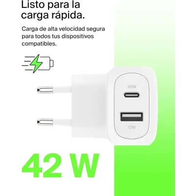 Belkin BoostCharge Cargador de Pared Doble 1x USB-C PD 3.0 30W