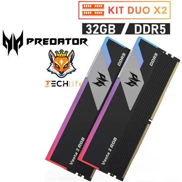 Memoria RAM Acer Predator Vesta II RGB DDR5 6000MHz 32GB 2x16GB CL32