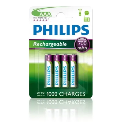 Philips Pilas Recargables 700mAh AAA HR03 Pack 4 Unidades Philips Pilas Recargables 700mAh AAA HR03 Pack 4 Unidades