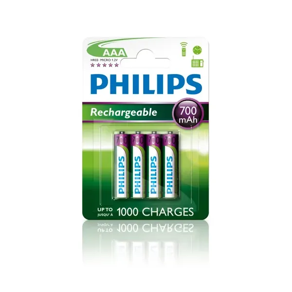 Philips Pilas Recargables 700mAh AAA HR03 Pack 4 Unidades