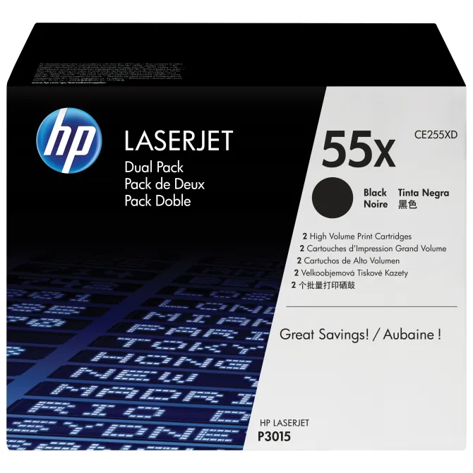 HP Pack de ahorro de 2 cartuchos de tóner original LaserJet 55X