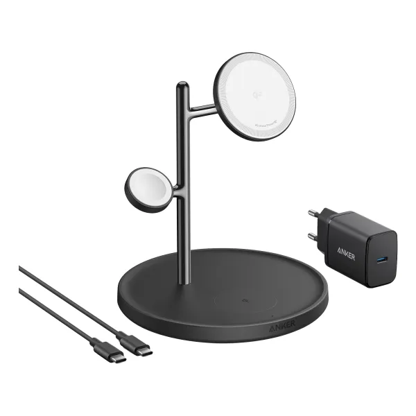 Anker MagGo Estación de Carga Inalámbrica Ajustable 3 en 1 Qi2 15W Negro 