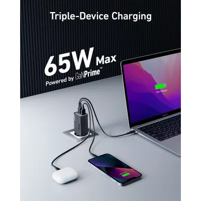 Anker Prime Cargador de Pared 65W 1xUSB 2xUSB-C Negro Anker Prime Cargador de Pared 65W 1xUSB 2xUSB-C Negro