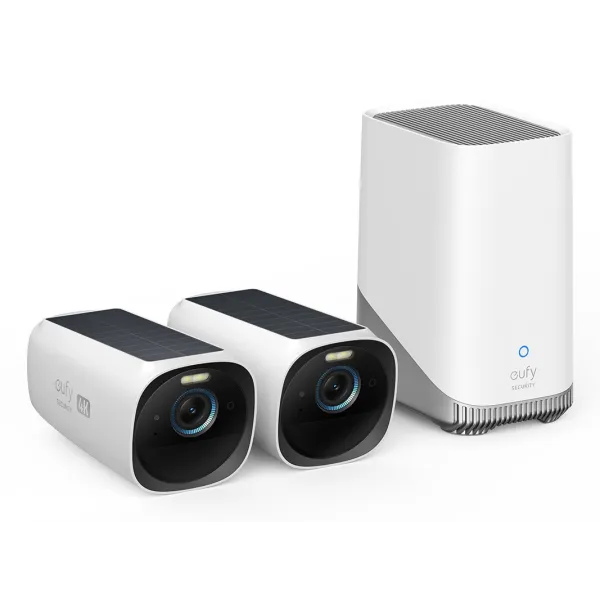 Eufy Kit de 2 cámaras eufyCam 3 de Security, cámara de seguridad 4K con panel solar integrado, IA de reconocimiento facial, cáma