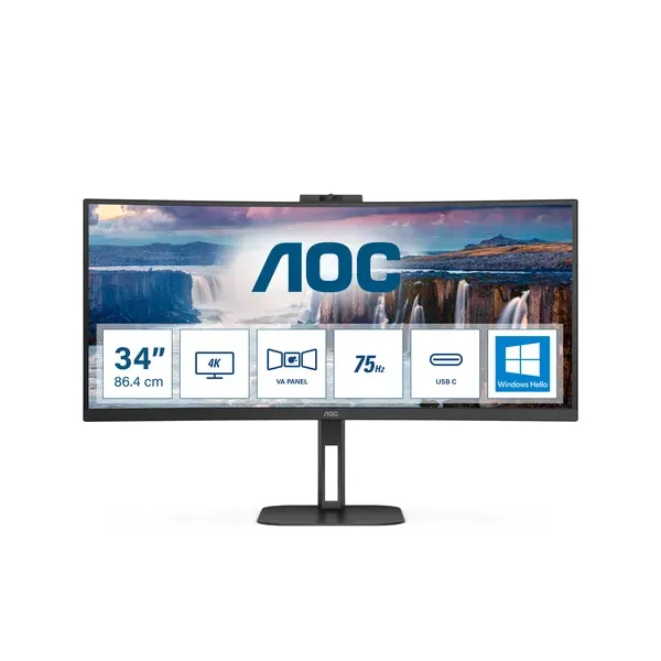 Monitor Profesional Curvo Ultrapanorámico AOC CU34V5CW/BK 34'/ UWQHD/ Multimedia/ Regulable en altura/ Negro