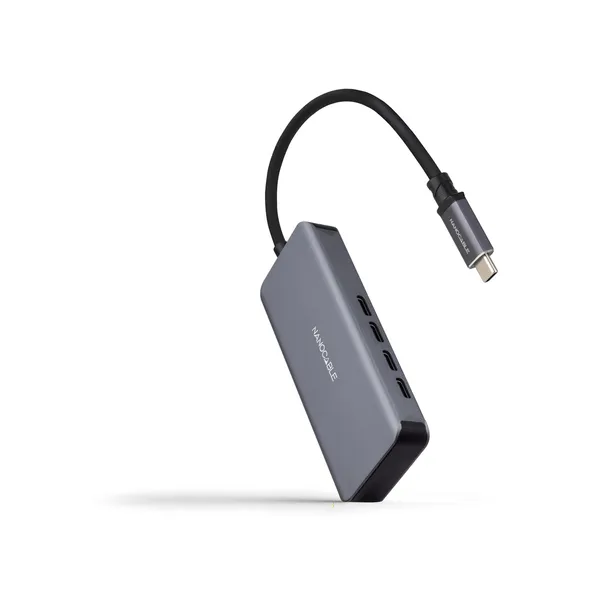 Hub USB Tipo-C Nanocable 10.16.4504/ 4xUSB Tipo-C/ Gris