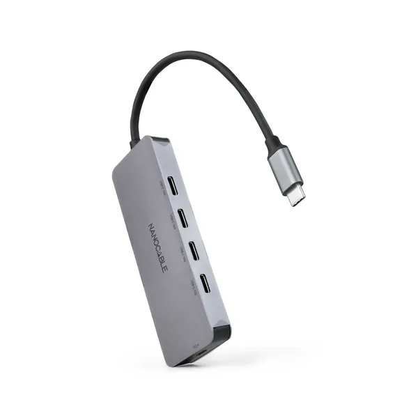 Hub USB Tipo-C Nanocable 10.16.4505/ 4xUSB Tipo-C/ 1xUSB Tipo-C DP/ Gris