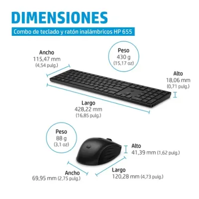 Teclado y Ratón Inalámbricos HP Combo 655/ Negro Teclado y Ratón Inalámbricos HP Combo 655/ Negro