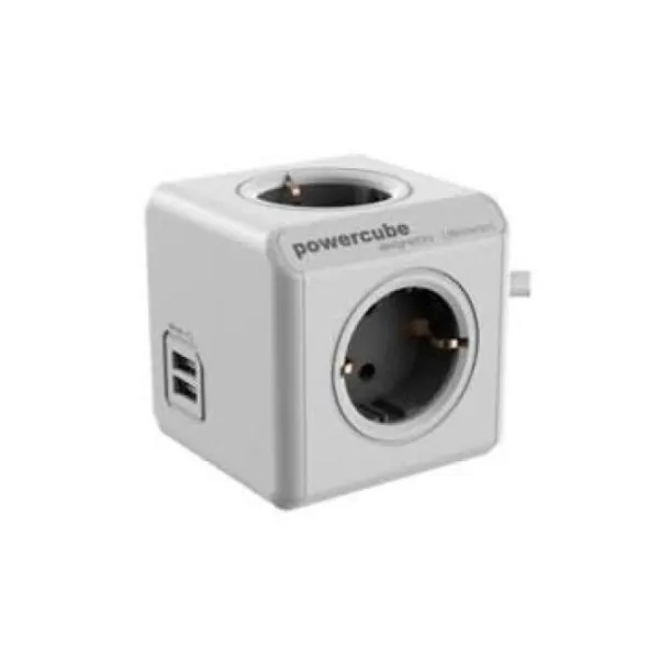 Powercube Original 2 Usb + 4 Tomas Corriente 3metros Cable + Soporte. Regleta Color White/grey