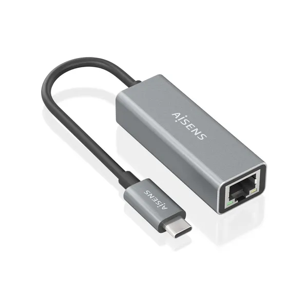 Adaptador USB 3.0 Aisens A109-0898/ USB Tipo-C Macho - RJ45 Hembra/ 15cm/ Gris