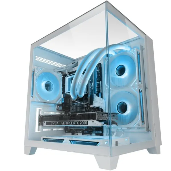 Torre PC Mars Gaming Mc-3cm Caja Microatx Vista 3d Triple Cristal Templado Doble Cámara Lateral Blan