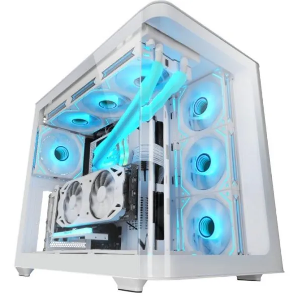 Torre PC Mars Gaming MC-FUSION Gaming ATX Cristal Templado Continuo Curvo Doble Cámara Blanco
