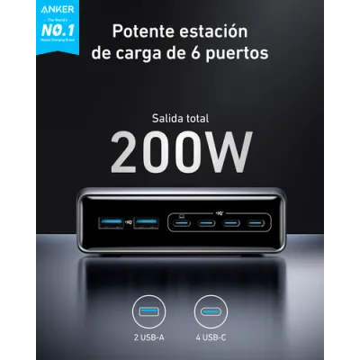 Anker Prime Charger Estación de Carga 6 Puertos USB-C GaN 200W Anker Prime Charger Estación de Carga 6 Puertos USB-C GaN 200W