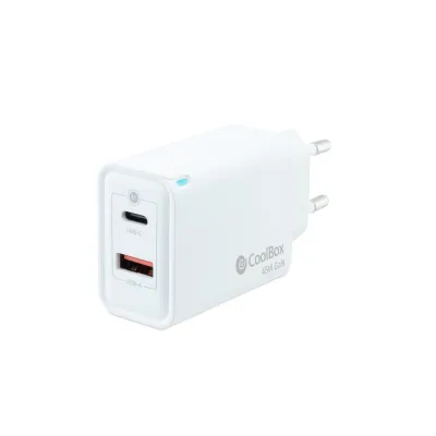 Coolbox Cargador GaN de Pared 1x USB-C + 1x USB-A 45w Blanco