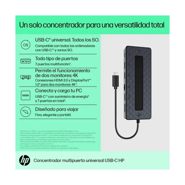 HP USB- C Concentrador Multipuerto Universal con Ethernet y Suministro de Energía