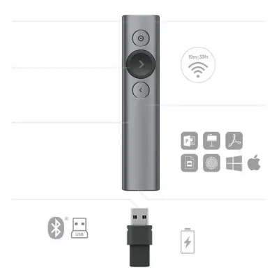 Logitech Spotlight Presentador Inalámbrico USB/Bluetooth Gris