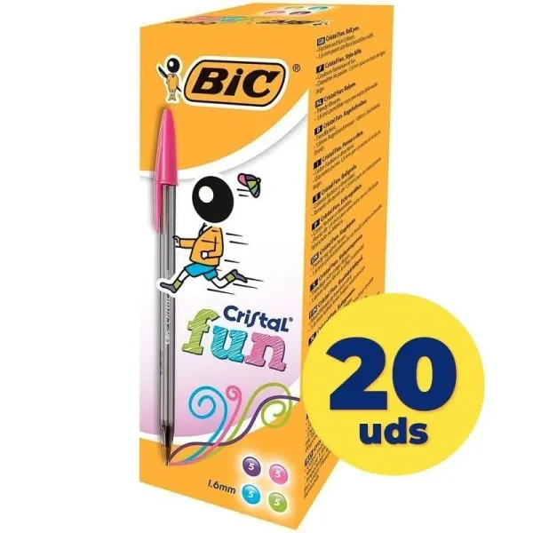Bic Cristal Fun Caja de Bolígrafos Tinta de Aceite 20 Unidades Colores Surtidos
