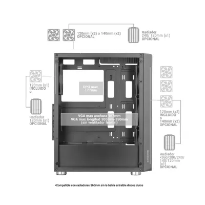 Mars Gaming MC-F ARGB Semi Tower Cristal Templado USB 3.2 Negra Mars Gaming MC-F ARGB Semi Tower Cristal Templado USB 3.2 Negra