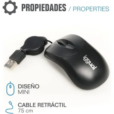 Iggual Ratón retráctil Mini 800 DPI, 3 botones USB, Negro Iggual Ratón retráctil Mini 800 DPI, 3 botones USB, Negro