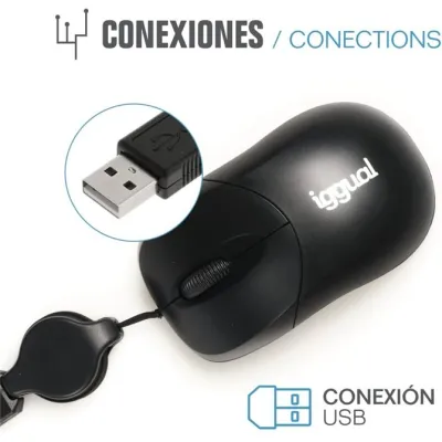 Iggual Ratón retráctil Mini 800 DPI, 3 botones USB, Negro Iggual Ratón retráctil Mini 800 DPI, 3 botones USB, Negro
