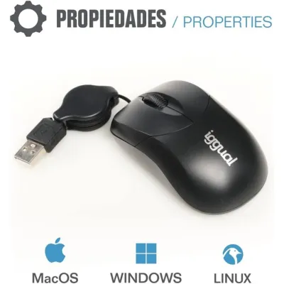 Iggual Ratón retráctil Mini 800 DPI, 3 botones USB, Negro Iggual Ratón retráctil Mini 800 DPI, 3 botones USB, Negro