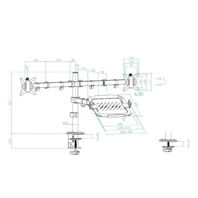 TooQ Soporte de Mesa para 2 Pantallas 17-32" y Bandeja para TooQ Soporte de Mesa para 2 Pantallas 17-32" y Bandeja para