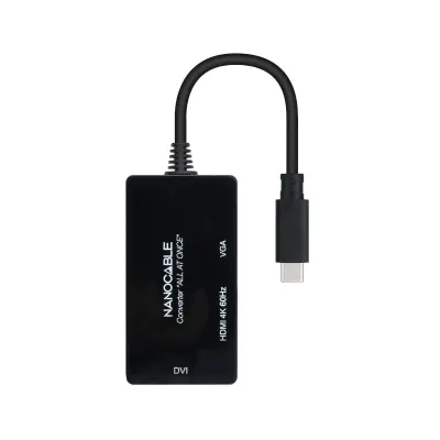 Nanocable Conversor USB-C a HDMI/DVI/VGA 20cm Negro