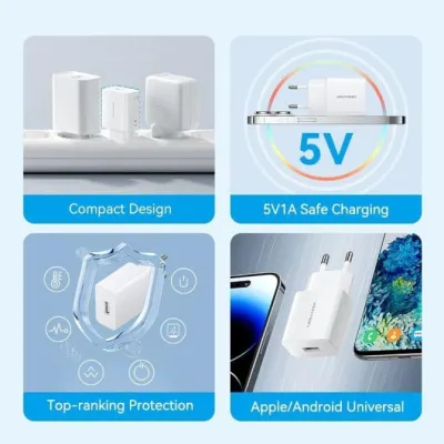 Vention PSD15-5W-0501000EU Cargador de Pared USB 5W Blanco Vention PSD15-5W-0501000EU Cargador de Pared USB 5W Blanco